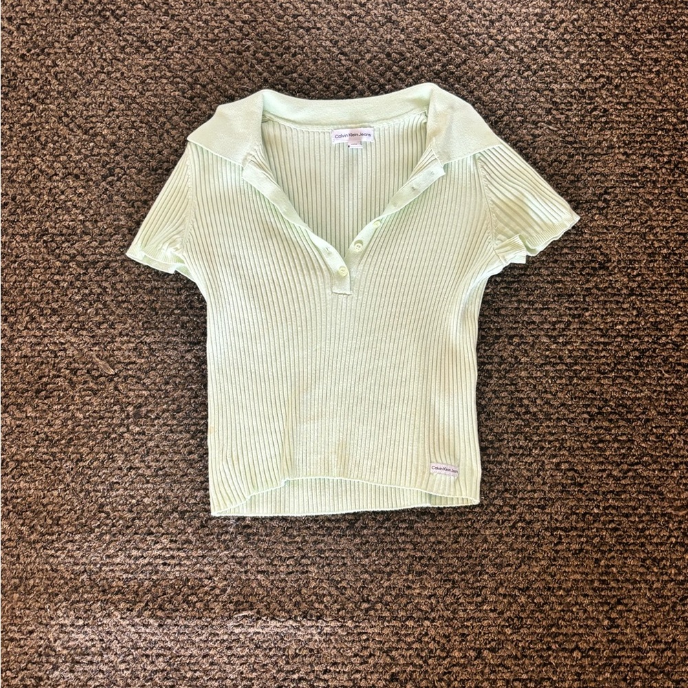 Calvin Klein Light Green Ribbed Blouse